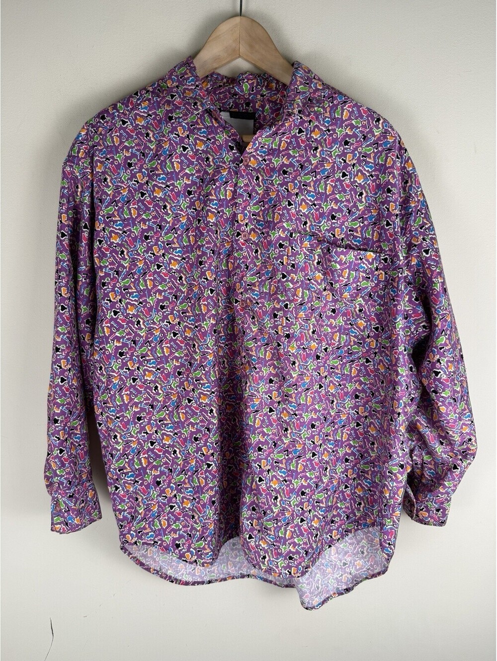 Vintage 90s Esprit Sport All Over Print AOP Geometric Button Down Shirt Size Med